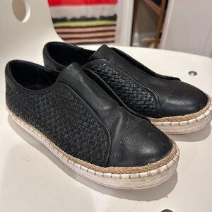 J Slides Basketweave Leather Shoes